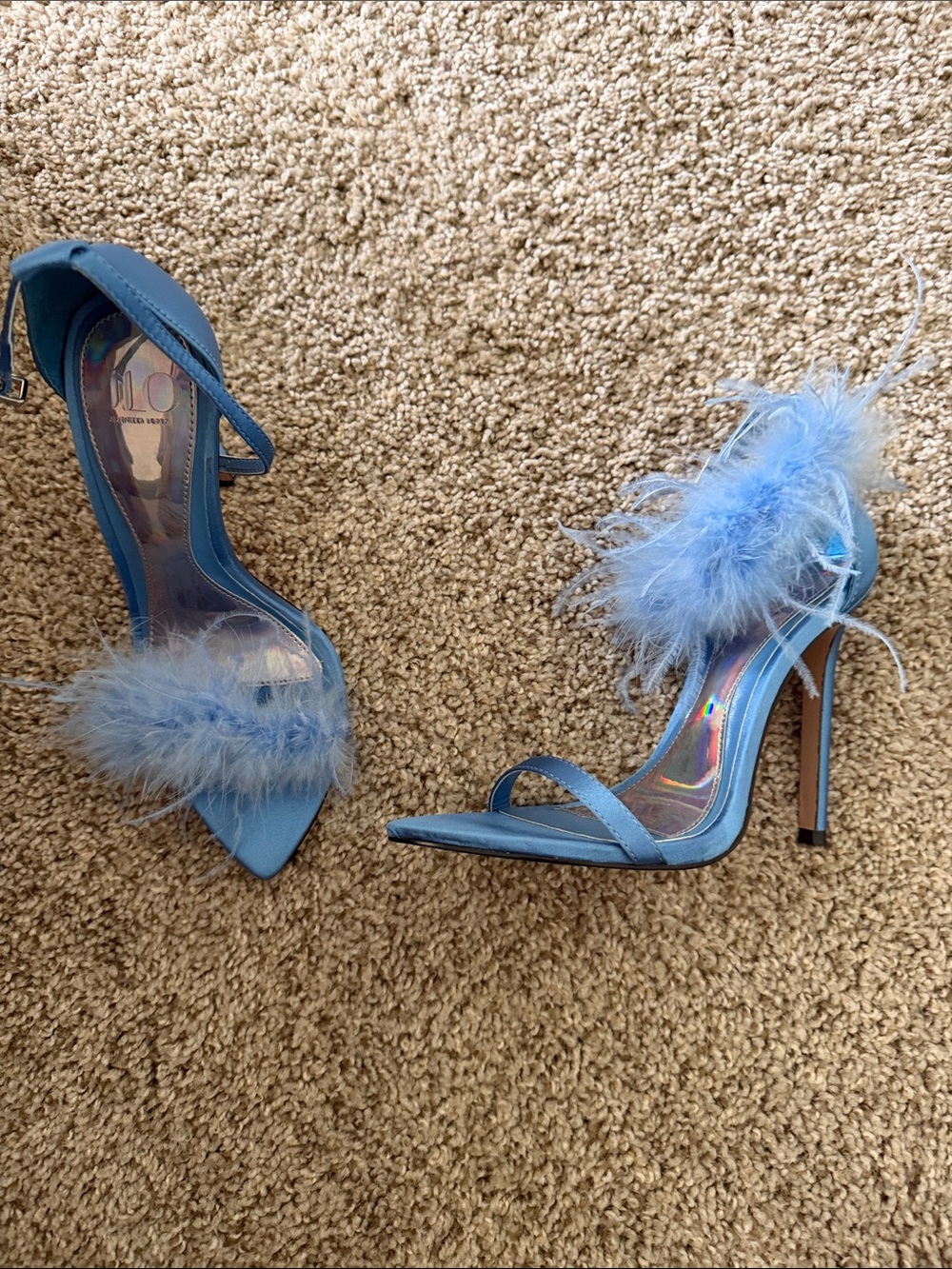 Jennifer Lopez Light Blue Feather Trim Stiletto Heels